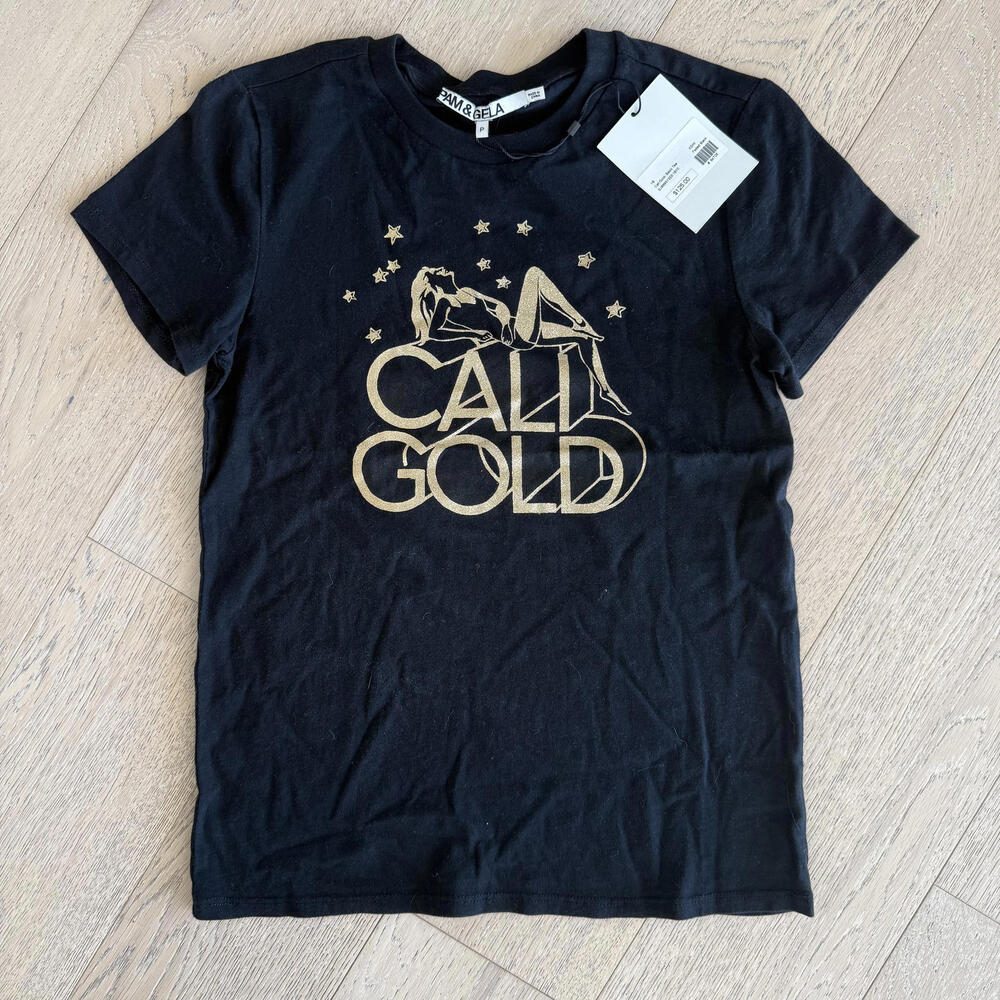 PAM & GELA Cali Gold 60's 70's Surfer Tee Black New with Tags NWT